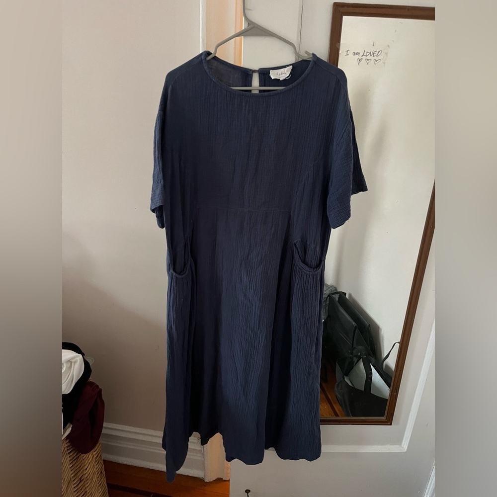 In February Women’s Navy Short Sleeve Pocket Dress